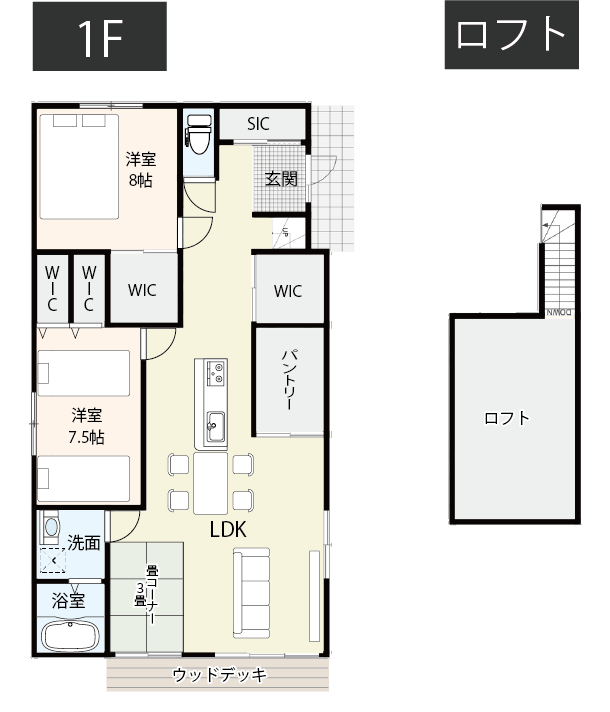 玄関からLDKが見渡せる間取り例