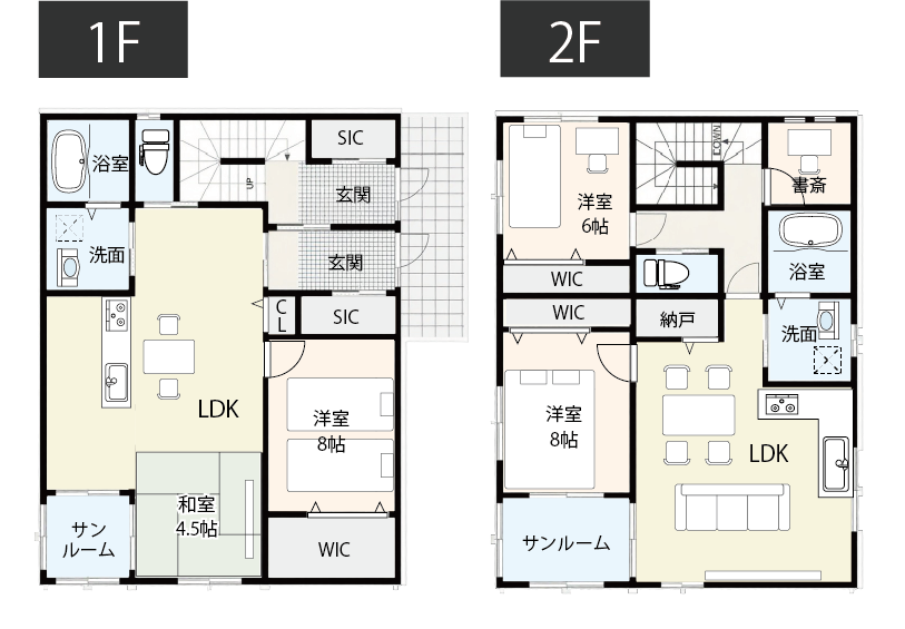 【完全分離型】内扉がポイントの二世帯住宅間取り