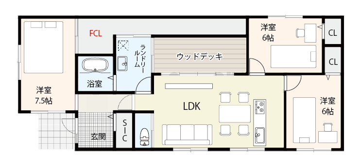 約5帖の広さで家族の衣類もまとめて収納できる間取り