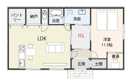 家事動線が一直線の帰宅した後の動きが便利な間取り