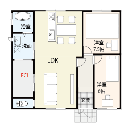 リビングに併設！ 入浴前後の動線がポイントの間取り