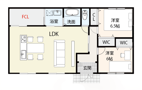 リビングに併設！ 入浴前後の動線がポイントの間取り