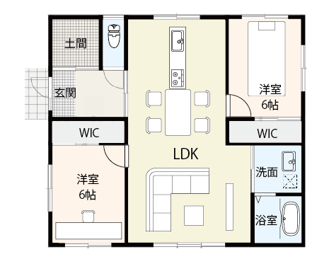 平屋2LDKの間取り